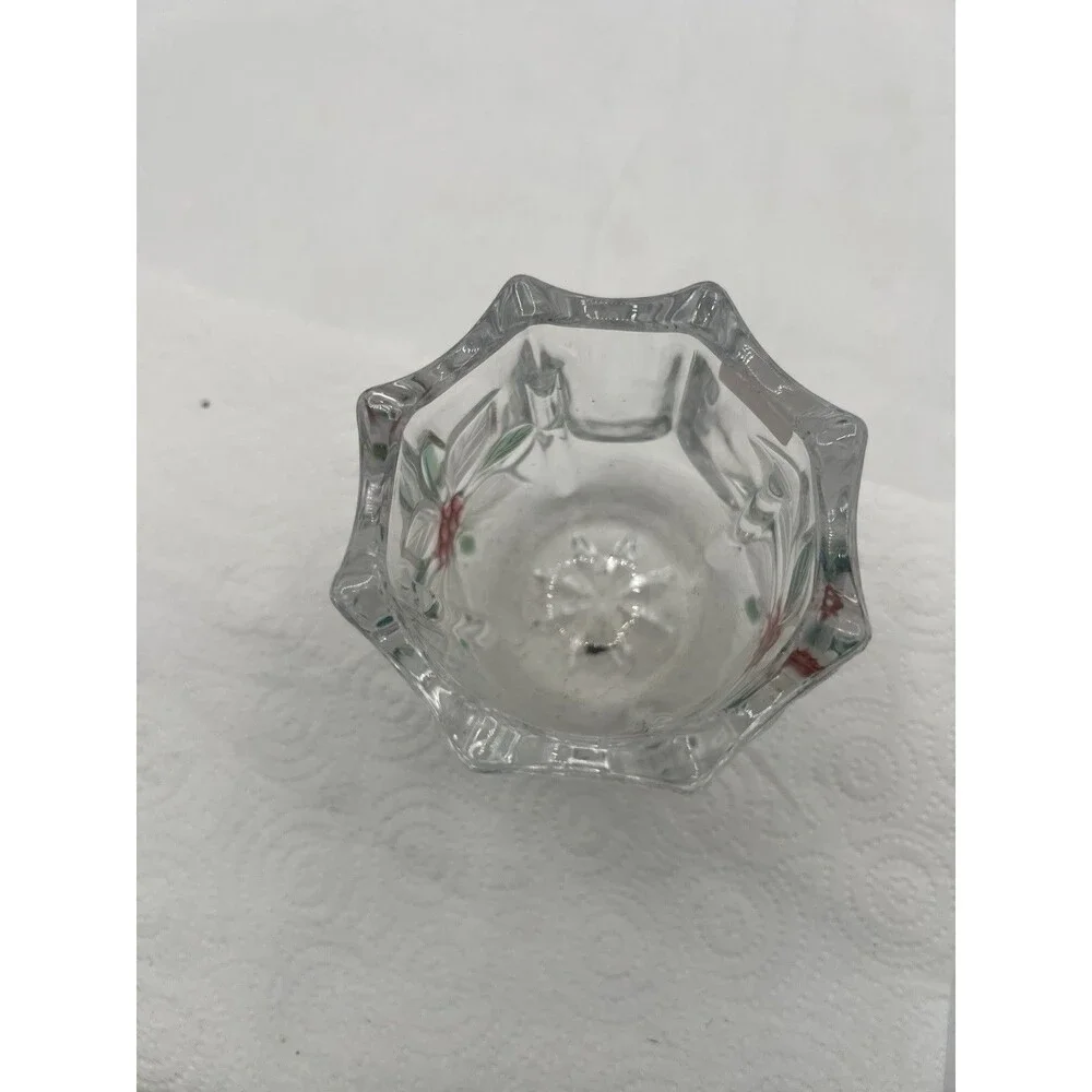 Mikasa Celebrations Holiday Bloom Votive Candle Holder Poinsettia Crystal Glass